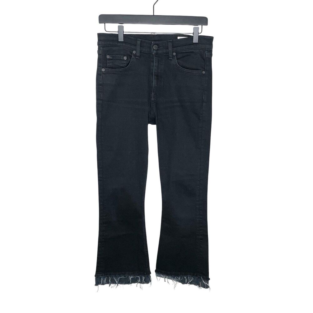 Rag & Bone Jeans Women's 28 Black Crop Flare Frayed Double Hem High Rise Coal